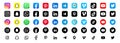 Ollection of popular social media logos printed on paper: Facebook, Viber, Tik Tok, Vkontakte, Twitter, Instagram, YouTube, Telegr Royalty Free Stock Photo